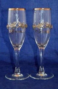 Rawcliffe Bride & Groom Toasting Flute Wedding Glasses Vintage Pewter Doves VTG! - Picture 1 of 8