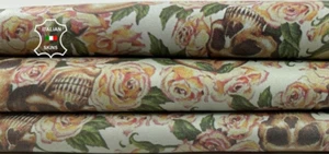 SKULLS & FLOWERS PRINT ON Soft Italian Lambskin Leather hides 5sqf 0.9mm #C4290 - Picture 1 of 7