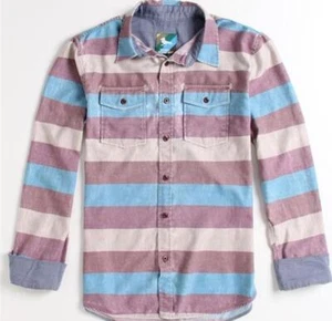 MEN'S GUYS MODERN AMUSEMENT BARN MAROON STRIPE BURNOUT WOVEN FLANNEL NEW $45 - Picture 1 of 3