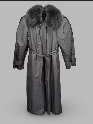 Gabardina vintage años 80 Saks Fifth Avenue forrada de piel de conejo y zorro talla 8 MED Foto 1 de 4