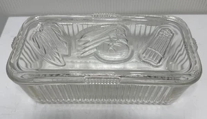 Plato de refrigerador acanalado de vidrio federal tapa de fruta en relieve 9x5 rectangular vintage - Imagen 1 de 6