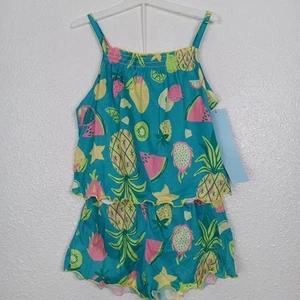 Cat & Jack Top & Shorts Outfit Girls Small 6/7 Green Fruit Print Sleeveless NWT - Picture 1 of 9