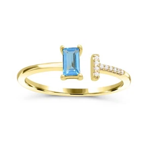 10K Yellow Gold Swiss Blue Topaz and Diamond 0.030cts Ring Size 7 for Women - Picture 1 of 2
