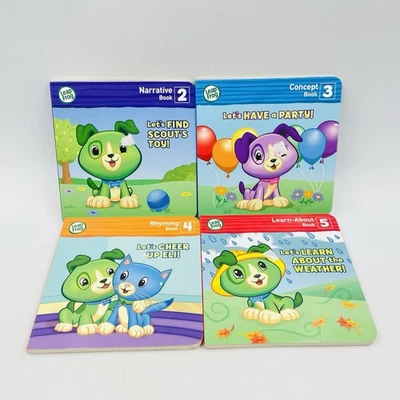 4 x Leap Frog Board Books Let's Find Scout's Toy/Have a Party/Cheer Up Eli/Learn - image 1 of 4