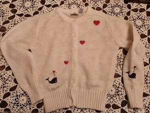 Vintage Mädchen weiße Strickjacke Pullover mit Walen und Herzen das Adlerauge Gr. L - Bild 1 von 9