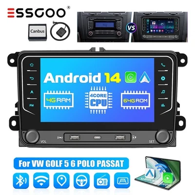 Autoradio Android 14 CarPlay 4+64G GPS RDS para VW GOLF 5 6 Passat Touran Polo - Imagen 1 de 4