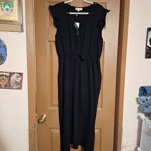New Molly Bracken Black Sundress Cotton Sleeveless Dress Women's Size XL V-Neck - Picture 1 of 8
