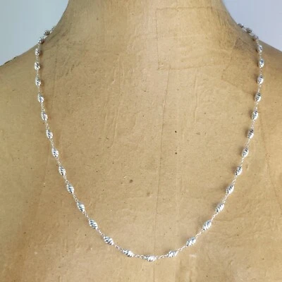 Brillante collar de cadena con cuentas de plata de ley Milor 950 💎 corte diamante 24" Foto 1 de 4