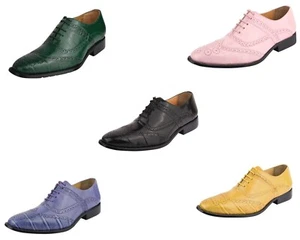 LIBERTYZENO Mens Genuine Leather Croco Print Lace up Wingtip Oxford Dress Shoes - Picture 1 of 38