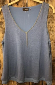 NEW Crosby Tank Top NWT Blue Lined Large L Linen Blend Embellished Blouse (3) - Picture 1 of 5
