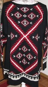 Maglione tunica lungo cotone Ralph Lauren donna 3X Azteco nero rosso - Foto 1 di 4