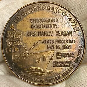 MEDALLA DE BAUTIZO TICONDEROGA DE LA SEÑORA NANCY REAGAN EN PASCAGOULA, MS. 1981 - Imagen 1 de 2