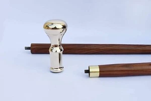 Brass Plain Walking Stick Cane Red Wood Two Fold Design Handle Best for Costume - Picture 1 of 3