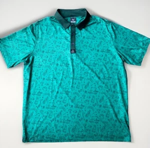 Deolax Polo Shirt Golf Green AOP All Over Print Mens Short Sleeve Performance - Picture 1 of 3
