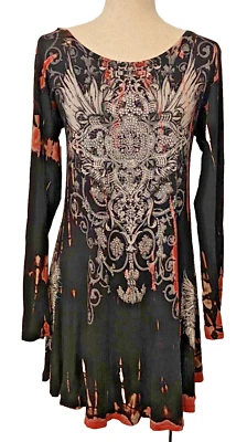 LOCAL Black Red Tie-Dye Graphic T Shirt Tunic Dress Sz L USA Goth Y2K Punk Lace - Image 1 of 4