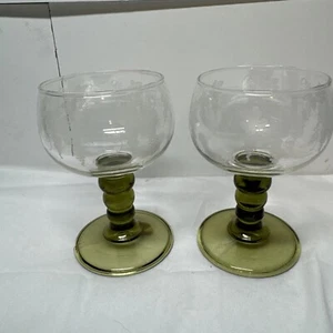 2 Vintage Crystal Roemer Green Stem Beehive Cordial Wine Glasses Austria - Picture 1 of 11