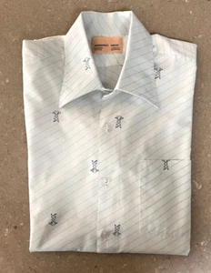 Vintage 1970s Business Shirt White/Blue Pinstripe. Size S "Transmission Towers" - Picture 1 of 7