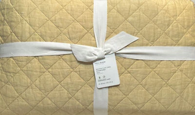Juego de edredón Pottery Barn Belgian Linen Diamond Queen y (2) farsa de pie amarillo narciso Foto 1 de 3