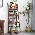 Folding 4 Tier Ladder Shelf Storage Shelving Unit Wooden Bookcase Plant Display 