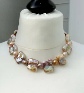 Collar de perlas de agua dulce Biwa y Ming collar único hecho a mano 4517 - Imagen 1 de 12