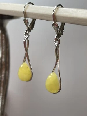 BALTIC AMBER Silver Earrings.Yellow Amber Stone Earrings with Sterling Silver. - Image 1 of 4