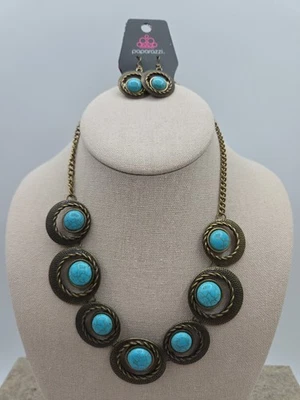 Juego de collar y pendientes PAPARAZZI JEWELRY NUEVO CON ETIQUETAS latón/turquesa Foto 1 de 4