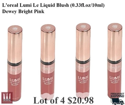 L'oreal Lumi Le Liquid Blush (0.33fl.oz/10ml) Dewey Bright Pink Lot Of 4! - Image 1 of 2