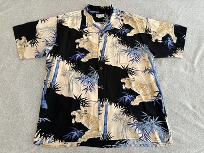 Avanti 100% Silk Hawaiian Short Sleeve Shirt Tiger Bamboo Mens XL - Image 1 of 4