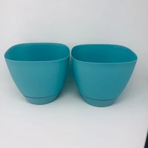 Planter Pot Square Top Plastic Flower Garden w/ Saucer 8"x7" LOT OF 2 - Picture 1 of 18