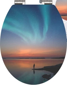 MDF Holzkern WC-Sitz WC-Deckel WC-Brille Toilettensitz Hochglanz Polarlicht - Bild 1 von 6