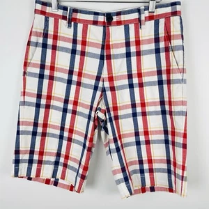 Sportscraft Mens Shorts Size 32 Plaid Pockets Zipper 100% Cotton Relaxed Fit - Foto 1 di 9