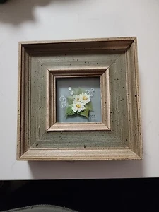 ÖLGEMALTE GERAHMTE KUNST Floral ~ Gänseblümchen 3D Schichtglas Vintage "Sandra" - Bild 1 von 5