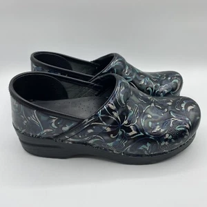 Dansko Women’s Professional Clogs Black Teal & Silver Slipons Sz 38 Nurses Shoes - Picture 1 of 12