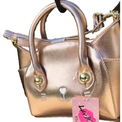 Bolso Bandolera Luv Betsey Johnson Cartera Katt Cat Oro Rosa Saffiano Nuevo con Etiquetas Foto 1 de 4