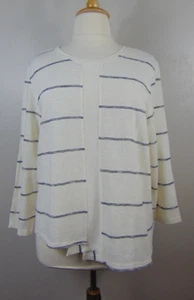 Habitat Cream / Gray Striped Sweater Top Women's XL Asymmetrical Hem Long Sleeve - Picture 1 of 13