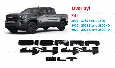 Overlay 4PCS Gloss black Sierra 4X4 SLT Emblems 2019+ Sierra 1500 2500HD 3500HD - Image 1 of 4