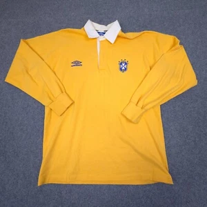 Vintage Brazil Shirt Mens LARGE Yellow Football Polo Sports Umbro 1996 Size L - Picture 1 of 11