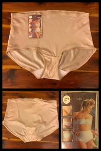 Vintage PANTIES Nylon Brief Satin Beige Granny Sissy Cotton Crotch 1980s Sz 5 - Picture 1 of 7