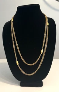 VINTAGE ELEGANT SIGNED MONET GOLD TONE DOUBLE STRAND METAL BEAD NECKLACE, 28" - Picture 1 of 6