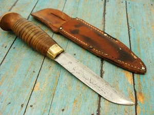 VINTAGE ORIGINAL SCANDI FINISH PUUKKO HUNTING KNIFE & SHEATH SET FINLAND KNIVES - Picture 1 of 15