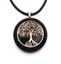 Orgone Pendant Necklace Golden Tree of Life, Black Tourmaline & Shungite. USA