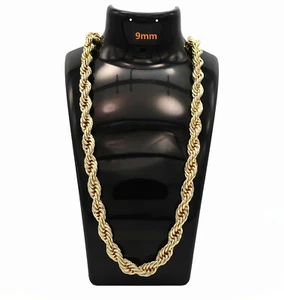 Collar de cadena de cuerda italiana de 9 mm 20", 22"" 24"" 26"" 30"" pulgadas chapado en oro 14k - Imagen 1 de 6