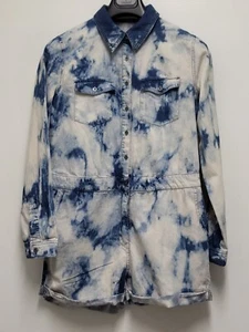 Mebon Womens Romper Shorts Denim Large by Machine Jeans Soft Tie Dye - Picture 1 of 20