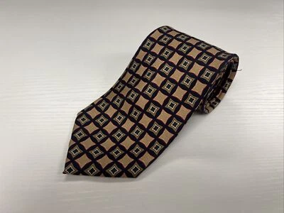 Corbata de cuello de seda geométrica beige y azul marino Brooks Brothers EE. UU. para hombre $125 Foto 1 de 4