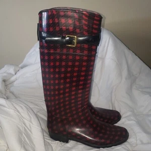 RALPH LAUREN Rossalyn II Women's Sz 10 B Red/Black Rain Boots Buffalo Check NICE - Picture 1 of 6