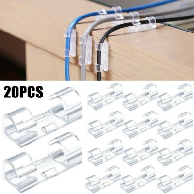 20PCS Self Adhesive Wire Cable Organizer Cord Clip Clamp Wall Table Tidy Holder↔ - Image 1 of 4