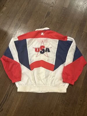 Vintage Starter Jacket Olympics Atlanta 1996 Large Mens White Lightweight USA - Image 1 of 4