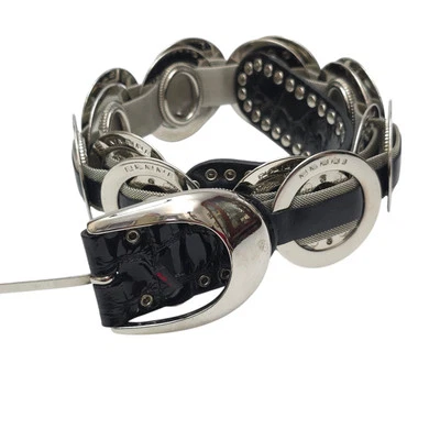 Nanni Studded Leather Silver Mesh Link Belt Italy  Biker Vintage Fits 33-35" - Image 1 of 4