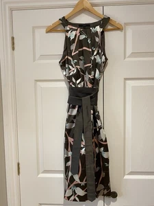 Coast Dress Women's Size 12 Floral Grey Knee Length With Waist Tie Belt - Picture 1 of 4