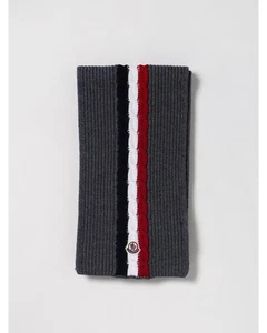 Moncler Ribbed Knit Scarf Tricolor Detail Kids Grey Scarves - Picture 1 of 3